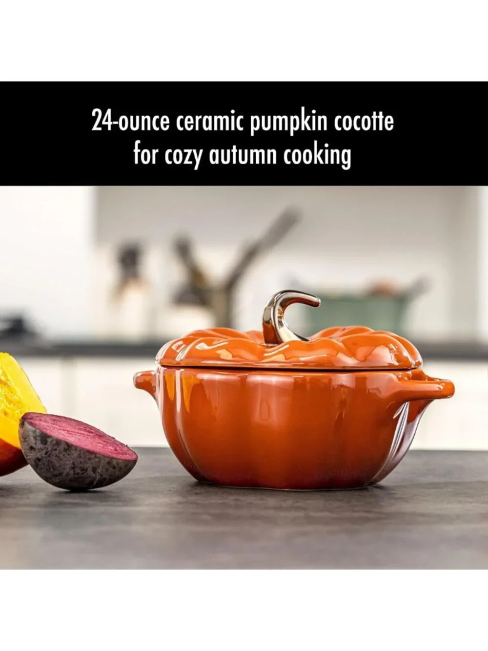 Petite Pumpkin Baking Dish - 0.75qt Ceramic, Oven Safe to 572°F, Burnt Orange